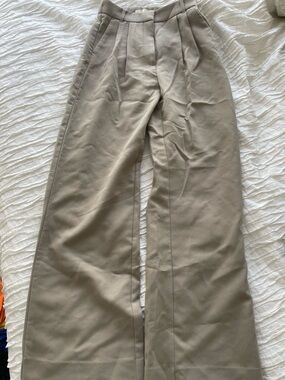 Abercrombie & Fitch High-Waist Wide Leg Pleated Pants in Taupe